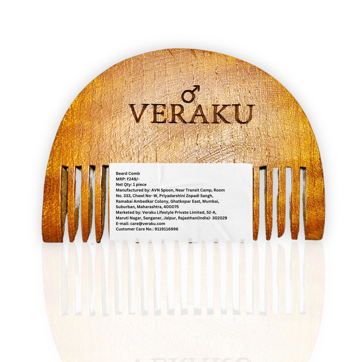 Neem Wood Beard Comb | Pocket Friendly | for Beard Detangling & Styling - Veraku