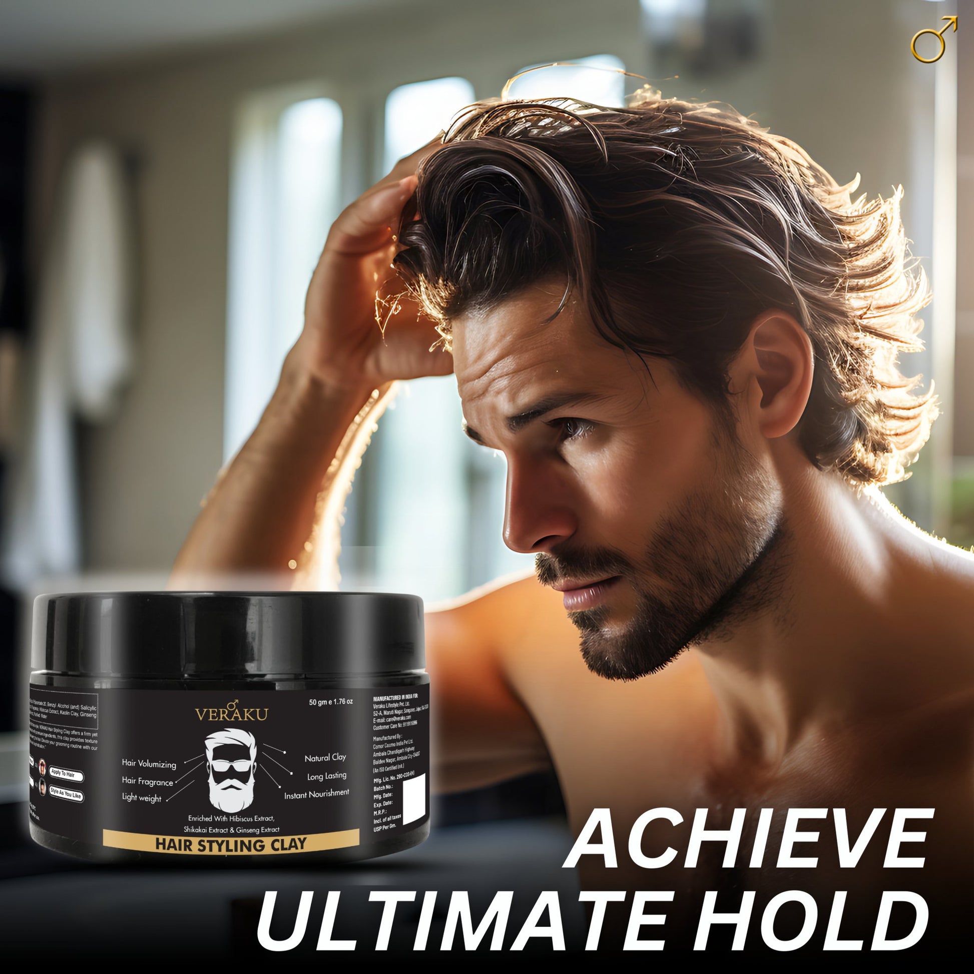 Hair Styling Clay | Long Lasting | Hair Volumizing | Natural Clay | For Men (50 gm) - Veraku