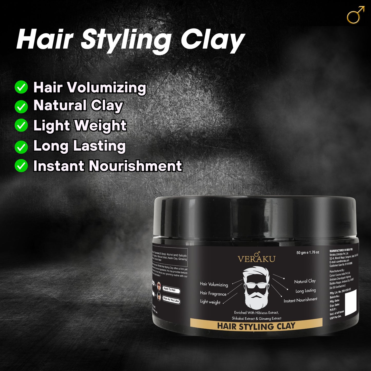 Hair Styling Clay | Long Lasting | Hair Volumizing | Natural Clay | For Men (50 gm) - Veraku