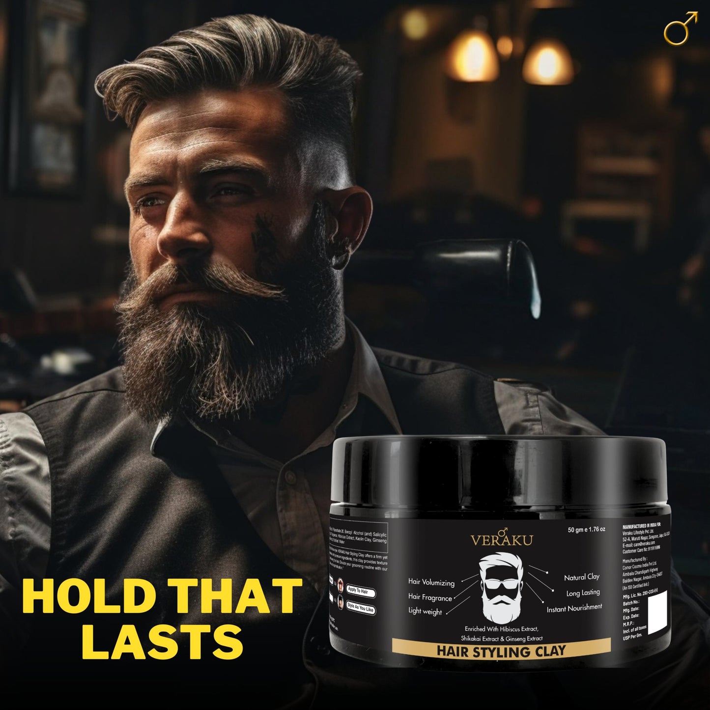Hair Styling Clay | Long Lasting | Hair Volumizing | Natural Clay | For Men (50 gm) - Veraku