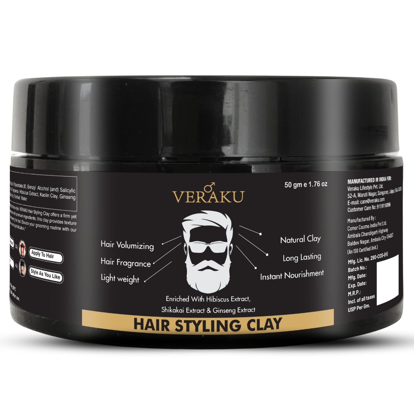 Hair Styling Clay | Long Lasting | Hair Volumizing | Natural Clay | For Men (50 gm) - Veraku