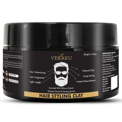 Hair Styling Clay | Long Lasting | Hair Volumizing | Natural Clay | For Men (50 gm) - Veraku
