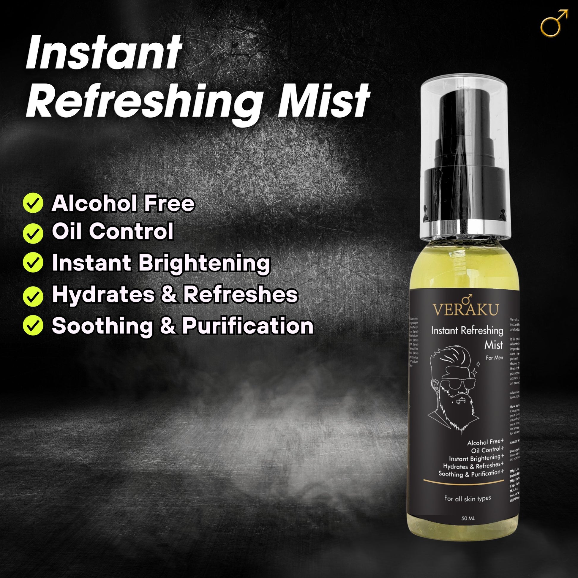 Instant Refreshing Mist | Hydrates & refreshes | Instant Brightening | Alcohol Free (50ML) - Veraku
