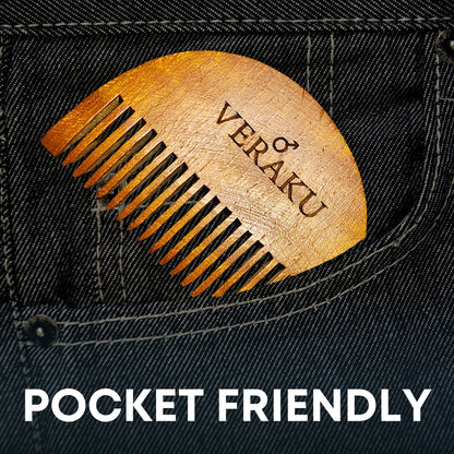 Neem Wood Beard Comb | Pocket Friendly | for Beard Detangling & Styling - Veraku