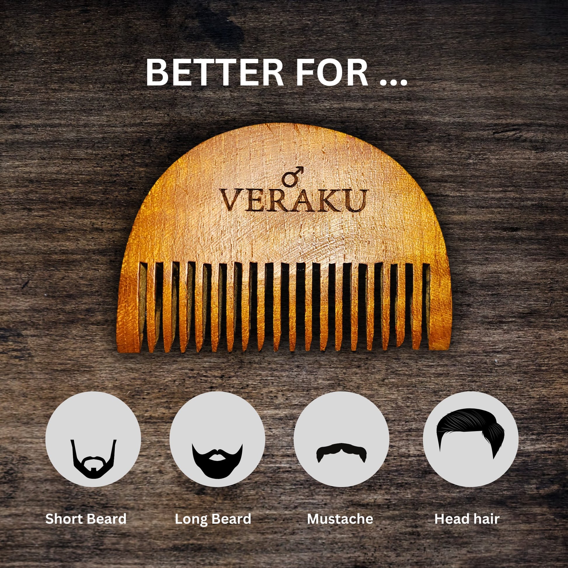 Neem Wood Beard Comb | Pocket Friendly | for Beard Detangling & Styling - Veraku