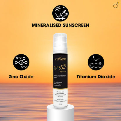 SPF-50+ PA++++ | Mineral Sunscreen | For Men | 50ML - Veraku