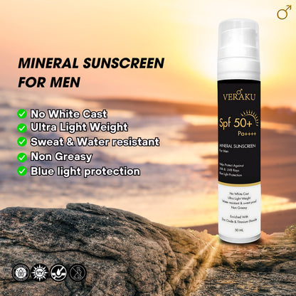 SPF-50+ PA++++ | Mineral Sunscreen | For Men | 50ML - Veraku