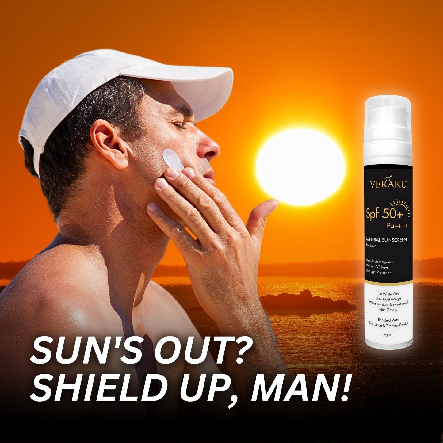 SPF-50+ PA++++ | Mineral Sunscreen | For Men | 50ML - Veraku
