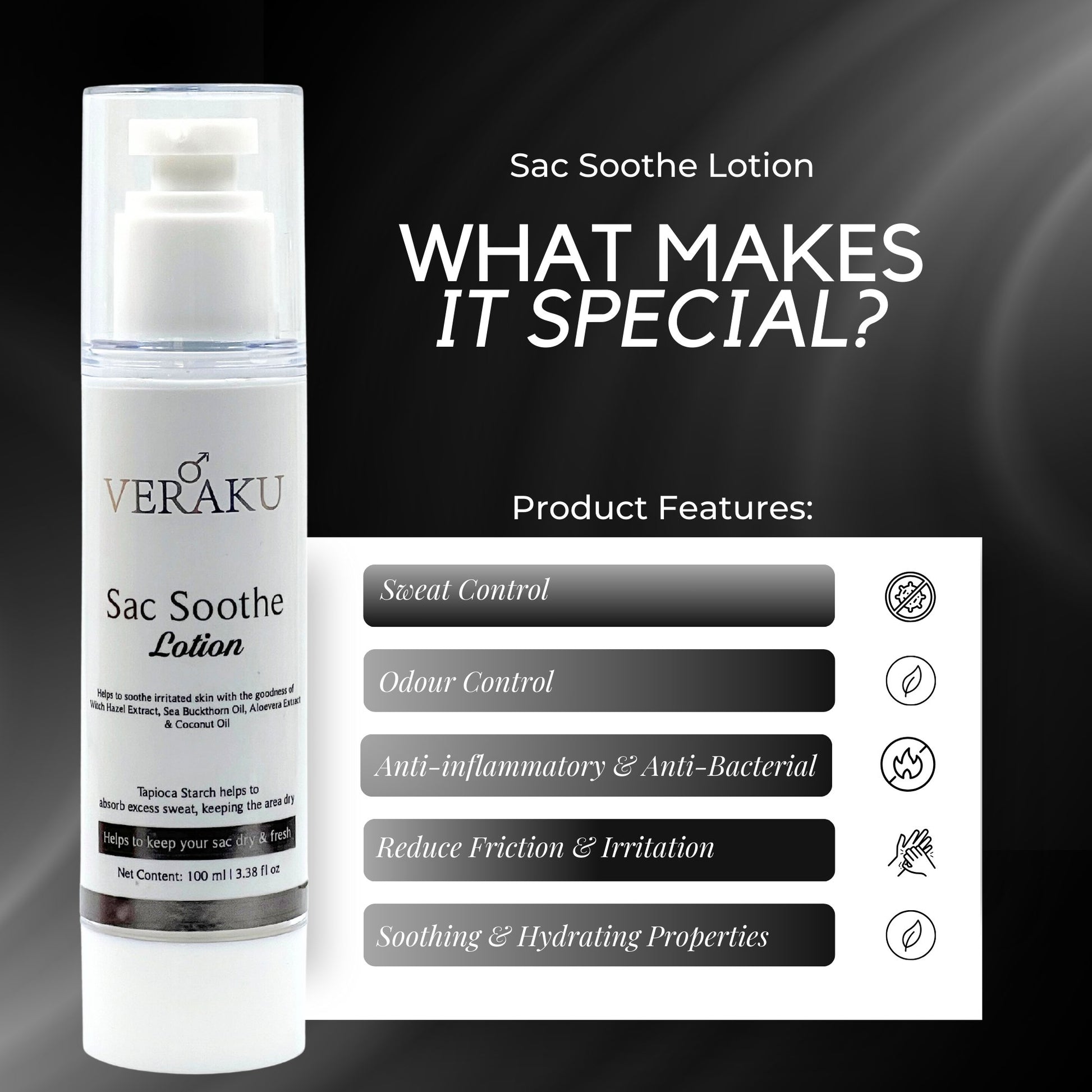 Sac Hygiene Combo | For Fresh & Dry Sac | Sweat & Odour Control | (Sac Wash-100ml + Sac Soothe Lotion-100ml) - Veraku